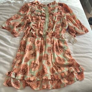 Adorable Floral  Dress in Peach and Cream